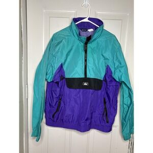 Vintage Woolrich Jacket Mens Large Purple Teal 1/4 Zip Pullover Windbreaker 90s